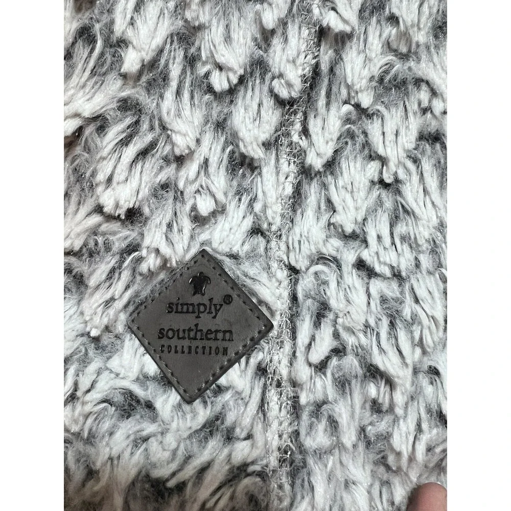 Simply Southern Sz Youth Lg YL Gray Textured 1/4 Zip Cozy Jacket Faux Sherpa‎
